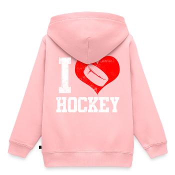 J'aime le coeur de hockey - Sweat Premium à capuche enfant bio - rose - Dos - AI Model Kid Female (0cm)