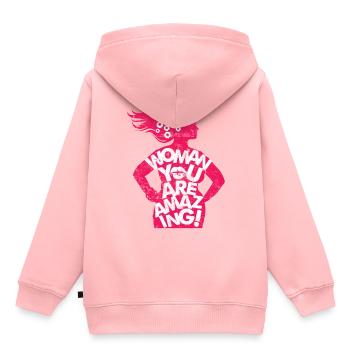 Feminist Spruch - Kinder Premium Organic Hoodie - Rosa - Hinten - AI Model Kid Female (0cm)
