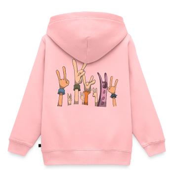 Metal Hände oben in der Luft - Kinder Premium Organic Hoodie - Rosa - Hinten - AI Model Kid Female (0cm)