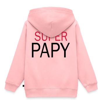 Super Papy - Tshirt Papy - Sweat Premium à capuche enfant bio - rose - Dos - AI Model Kid Female (0cm)