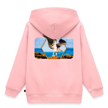 Adler mit gespreizten Flügeln und Grafik-Form - Kinder Premium Organic Hoodie - Rosa - Hinten - AI Model Kid Female (0cm)
