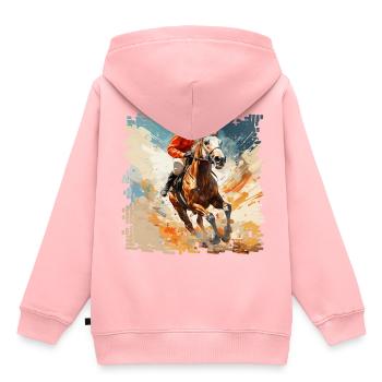 Chevaux dans les courses de galop et les courses de trot - Sweat Premium à capuche enfant bio - rose - Dos - AI Model Kid Female (0cm)