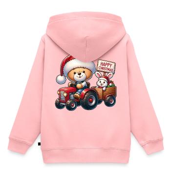 Christmas teddy bear and cute bunny in tractor - Kids Premium Organic Hoodie - rose - Back - AI Model Kid Female (0cm)