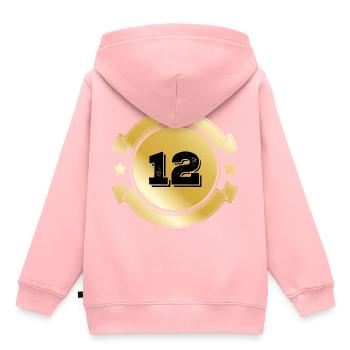 12 Emblème d’or - Sweat Premium à capuche enfant bio - rose - Dos - AI Model Kid Female (0cm)