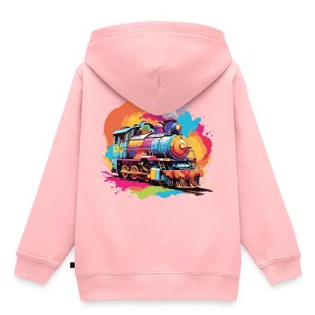 Kleine Spielzeuglokomotive farbenfrohe Lokomotive - Kinder Premium Organic Hoodie - Rosa - Hinten - AI Model Kid Female (0cm)