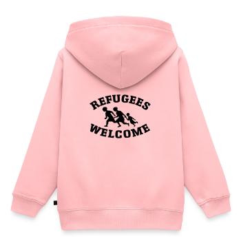 Réfugiés Bienvenue! - Sweat Premium à capuche enfant bio - rose - Dos - AI Model Kid Female (0cm)