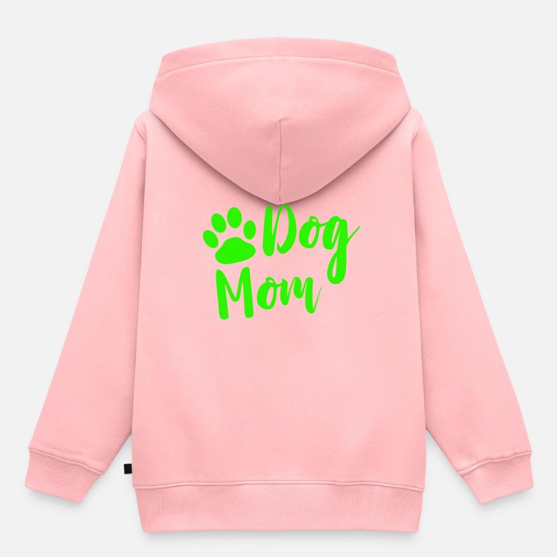 Chien maman avec patte en vert comme un cadeau - Sweat Premium à capuche enfant bio - rose