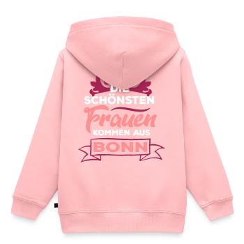 Die schönsten Frauen kommen aus Bonn - SHIRTBUBBLE - Kinder Premium Organic Hoodie - Rosa - Hinten - AI Model Kid Female (0cm)