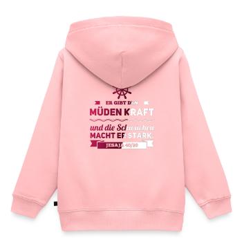 Er gibt den Müden Kraft und die Schwachen Stark - Kinder Premium Organic Hoodie - Rosa - Hinten - AI Model Kid Female (0cm)