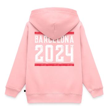 Jours fériés Barcelone 2024 - Sweat Premium à capuche enfant bio - rose - Dos - AI Model Kid Female (0cm)