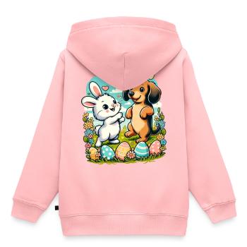 Oster-Hase und Dackel feiern Ostern - Kinder Premium Organic Hoodie - Rosa - Hinten - AI Model Kid Female (0cm)