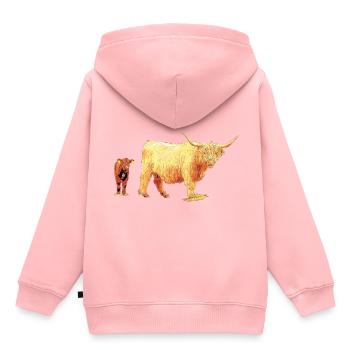 Schottisches Hochlandrind mit Kalb - Kinder Premium Organic Hoodie - Rosa - Hinten - AI Model Kid Female (0cm)
