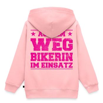 Aus dem Weg - Bikerin im Einsatz Design - Kinder Premium Organic Hoodie - Rosa - Hinten - AI Model Kid Female (0cm)