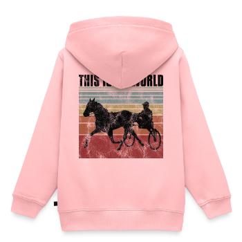 Ceci est mon World Trotting Races Retro - Sweat Premium à capuche enfant bio - rose - Dos - AI Model Kid Female (0cm)
