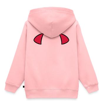 Oreilles du diable devil ears oreilles diable - Sweat Premium à capuche enfant bio - rose - Dos - AI Model Kid Female (0cm)