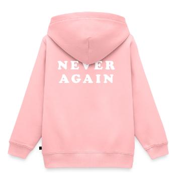 Plus jamais typographie - Sweat Premium à capuche enfant bio - rose - Dos - AI Model Kid Female (0cm)