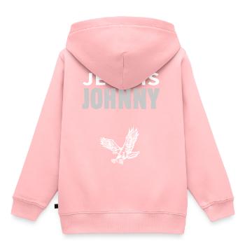 Je suis Johnny aigle - Sweat Premium à capuche enfant bio - rose - Dos - AI Model Kid Female (0cm)