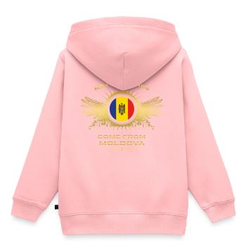 Légendes nés de la maison cadeau MOLDAVIE - Sweat Premium à capuche enfant bio - rose - Dos - AI Model Kid Female (0cm)