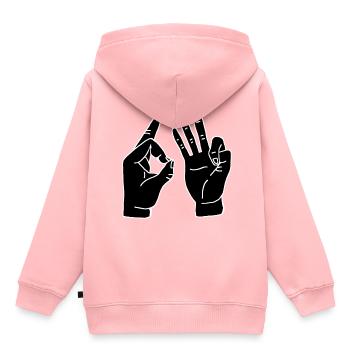 Hand / Zeichen / 63 - Geschenk - Kinder Premium Organic Hoodie - Rosa - Hinten - AI Model Kid Female (0cm)