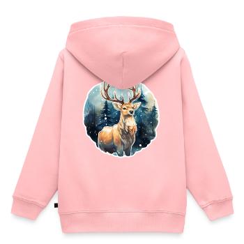 Hirsch im schneebedeckten Wald - Kinder Premium Organic Hoodie - Rosa - Hinten - AI Model Kid Female (0cm)