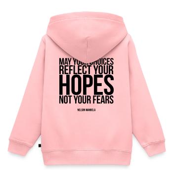 Zitat von Nelson Mandela - Kinder Premium Organic Hoodie - Rosa - Hinten - AI Model Kid Female (0cm)