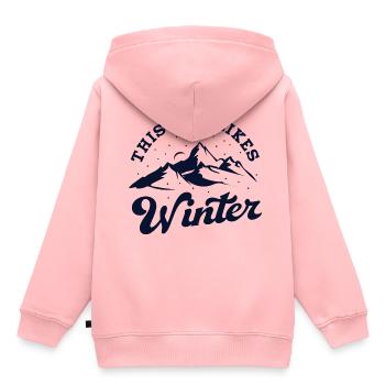 Un garçon aime les journées d'hiver, les vacances - Sweat Premium à capuche enfant bio - rose - Dos - AI Model Kid Female (0cm)