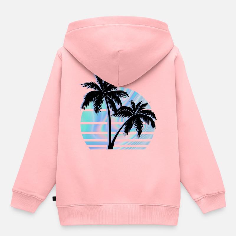 Hologramme de palmier - Sweat Premium à capuche enfant bio - rose