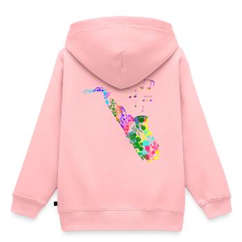 Saxophon - Kinder Premium Organic Hoodie - Rosa - Hinten - AI Model Kid Female (0cm)