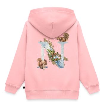Lettre initiale écureuil N - Sweat Premium à capuche enfant bio - rose - Dos - AI Model Kid Female (0cm)