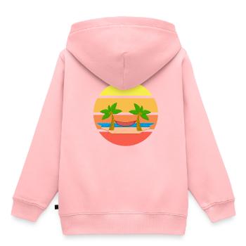 Palmen Strand Smilie Lachen Gesicht - Kinder Premium Organic Hoodie - Rosa - Hinten - AI Model Kid Female (0cm)
