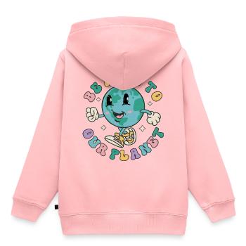 Be Kind To Our Planet Earth Day Vintage Retro - Kinder Premium Organic Hoodie - Rosa - Hinten - AI Model Kid Female (0cm)