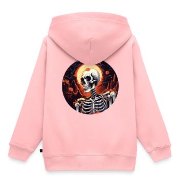 Squelette d’Halloween - Sweat Premium à capuche enfant bio - rose - Dos - AI Model Kid Female (0cm)
