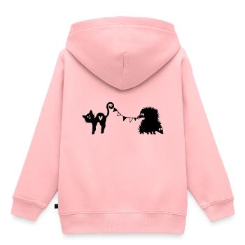 Katze und Igel feiern mit Wimpel - Kinder Premium Organic Hoodie - Rosa - Hinten - AI Model Kid Female (0cm)