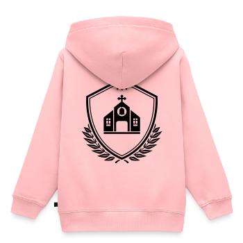 Armoiries de l’église - Sweat Premium à capuche enfant bio - rose - Dos - AI Model Kid Female (0cm)