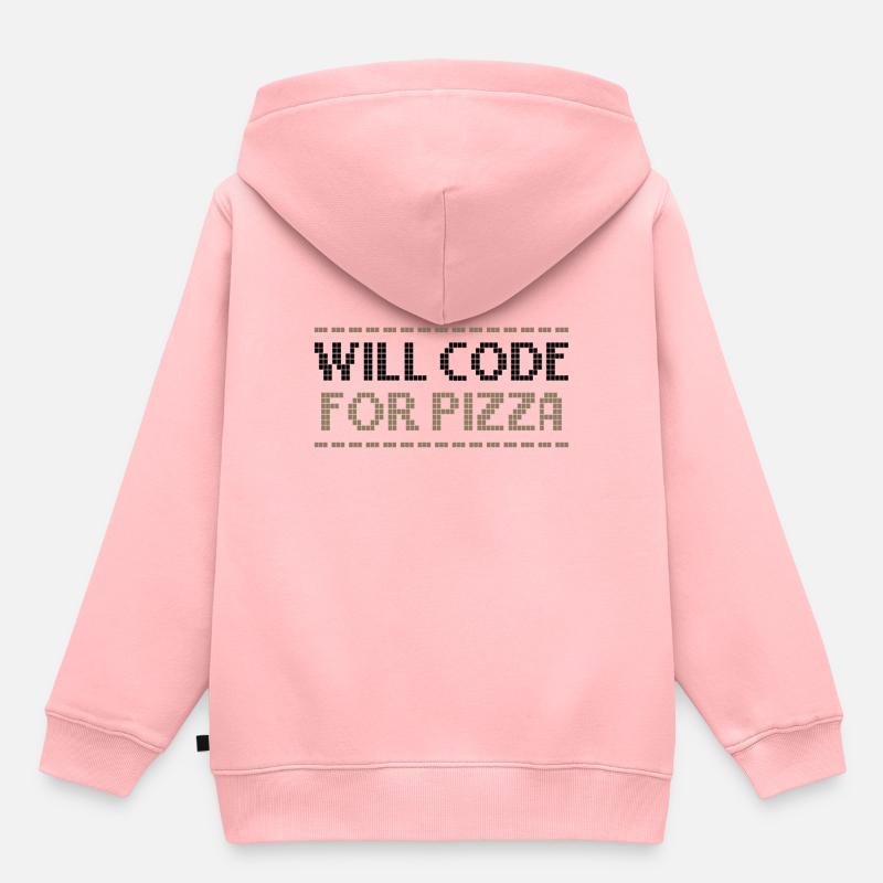Computer Coding Will Code for Pizza Programmer - Kids Premium Organic Hoodie - rose