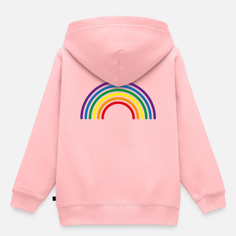 Lignes multicolores arc-en-ciel - Sweat Premium à capuche enfant bio - rose