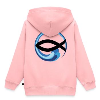 EUCHARISTISCHER FISCH IM WASSER - Kinder Premium Organic Hoodie - Rosa - Hinten - AI Model Kid Female (0cm)