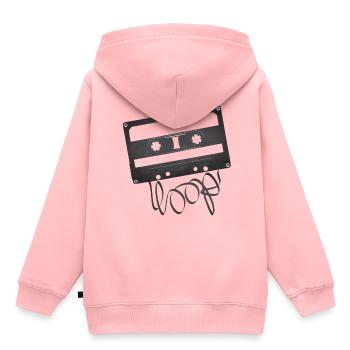 Boucle cassette audio - Sweat Premium à capuche enfant bio - rose - Dos - AI Model Kid Female (0cm)