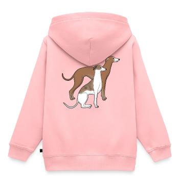 Deux whippets - Sweat Premium à capuche enfant bio - rose - Dos - AI Model Kid Female (0cm)