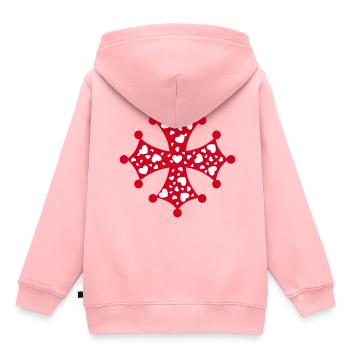 Croix Occitane Coeur - Sweat Premium à capuche enfant bio - rose - Dos - AI Model Kid Female (0cm)