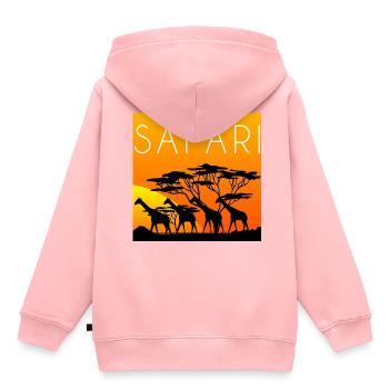 safari avec girafes, safari, girafes - Sweat Premium à capuche enfant bio - rose - Dos - AI Model Kid Female (0cm)