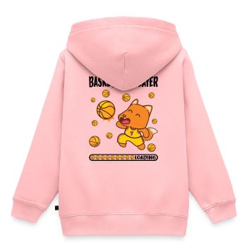 Joueur de basket-ball chargeant Basketballer Fox Playing - Sweat Premium à capuche enfant bio - rose - Dos - AI Model Kid Female (0cm)