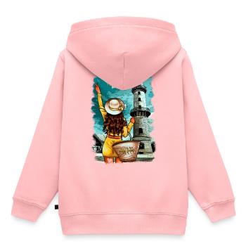 phare Rostock illustration femme - Sweat Premium à capuche enfant bio - rose - Dos - AI Model Kid Female (0cm)
