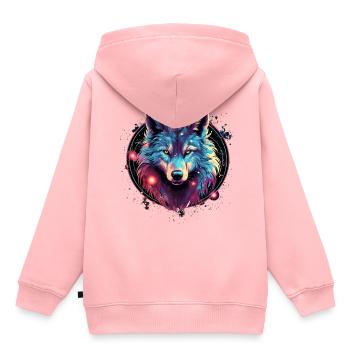 Kosmischer Wolfenkreis - Kinder Premium Organic Hoodie - Rosa - Hinten - AI Model Kid Female (0cm)