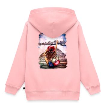 Woman brunette with moin bag by the sea – Rostock - Kids Premium Organic Hoodie - rose - Back - AI Model Kid Female (0cm)