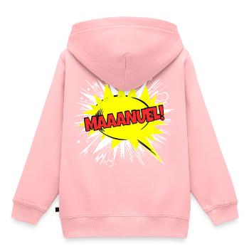 Manuel Nom Drôle de bulle de dialogue Maaanuel ! - Sweat Premium à capuche enfant bio - rose - Dos - AI Model Kid Female (0cm)