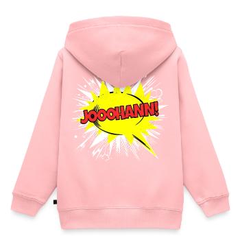 Johann nomme drôle de bulle Jooohann ! - Sweat Premium à capuche enfant bio - rose - Dos - AI Model Kid Female (0cm)