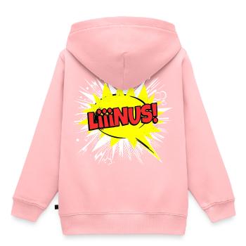 Linus Nom Drôle Bulle de Discours Liiinus ! - Sweat Premium à capuche enfant bio - rose - Dos - AI Model Kid Female (0cm)