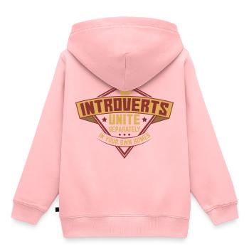 Cadeau Introverts Unite separement chez vous - Sweat Premium à capuche enfant bio - rose - Dos - AI Model Kid Female (0cm)