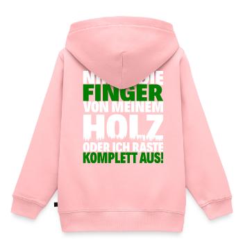 Enlève tes doigts de mon bois - hache de tronçonneuse - Sweat Premium à capuche enfant bio - rose - Dos - AI Model Kid Female (0cm)